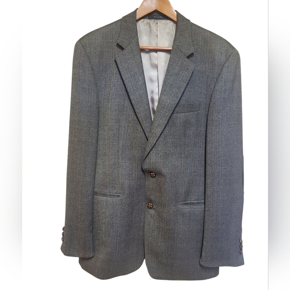 Lauren Ralph Lauren Herringbone Tweed Brown 100% Lambs Wool Mens Suit Blazer 40L - Picture 1 of 12